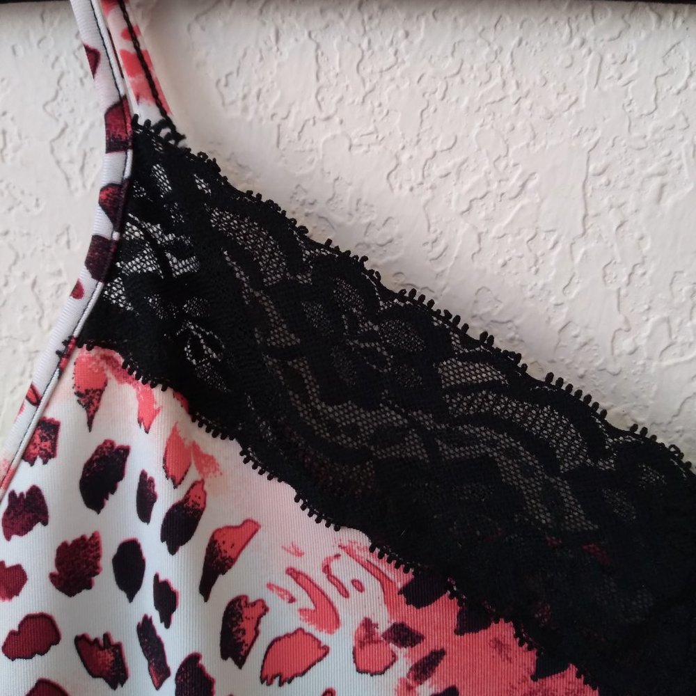 Cache Pink Leopard Print Cami With Black Lace - image 6